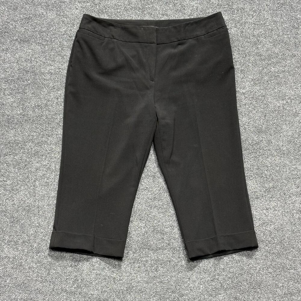 Tribella Pants Womens 14 Black Ponte Capri Cuffed Crop Pull On Stretch Dress